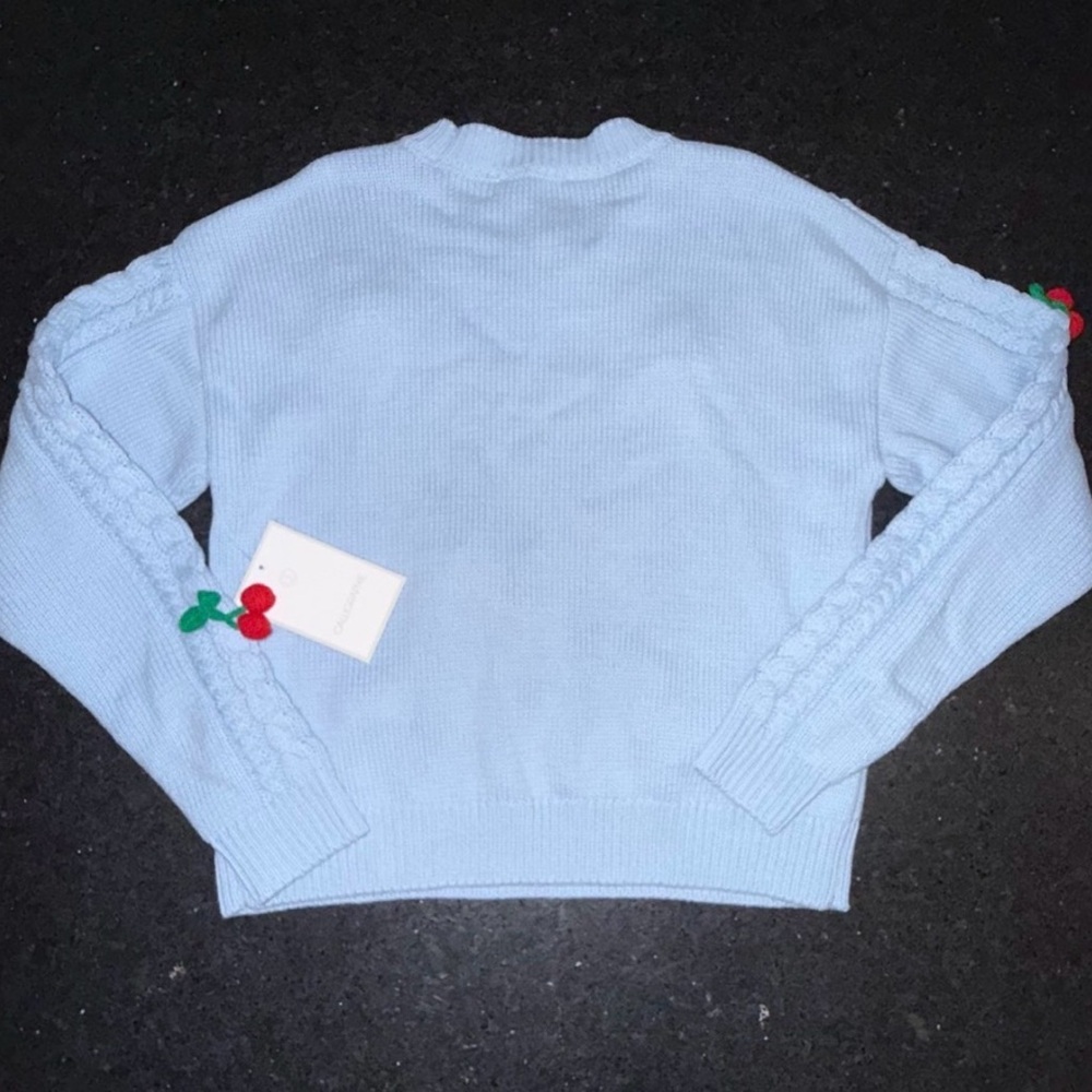 NEW ANTHROPOLOGIE CALLIGRAPHIE BLUE
CABLE KNIT PULLOVER 3D CHERRY DETAIL
SZ LRG - Picture 3 of 7